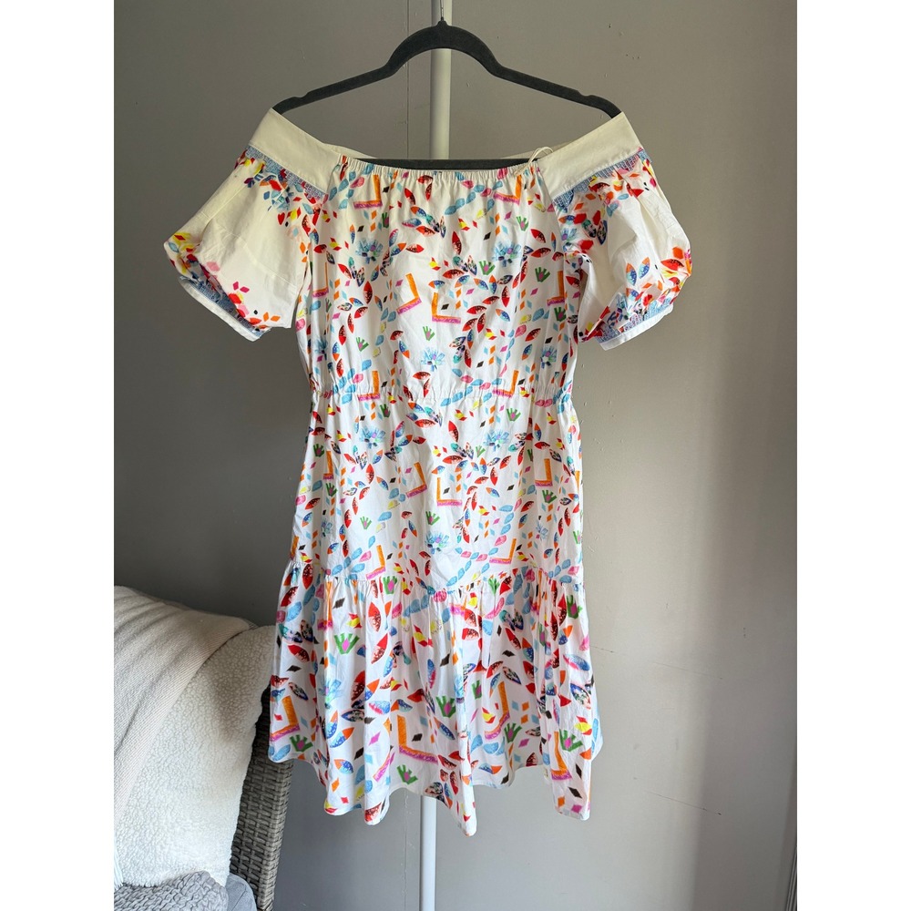 $1200 Peter Pilotto Off-The-Shoulder Dress 8 White Multi Abstract Ruffle Mini - Picture 5 of 8